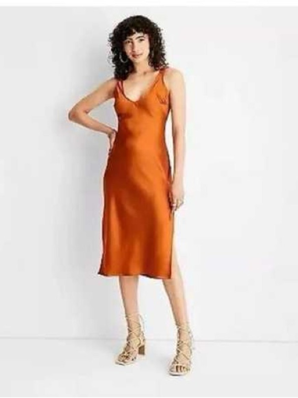Future Collective Strappy V-Neck Midi Slip Dress